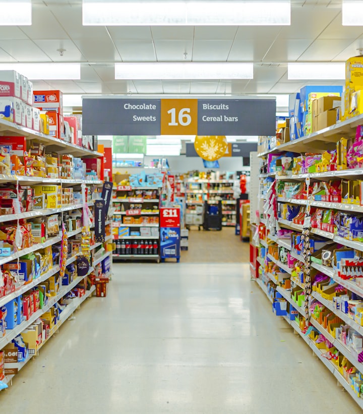 Stocked shelves inside an East African & Middle Eastern grocery store